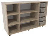 Flex-kast 4B laag B141xD50xH96cm 2 ladenmodules Grey Craft Oak Tangara Groothandel voor kinderrdagverblijf inrichting